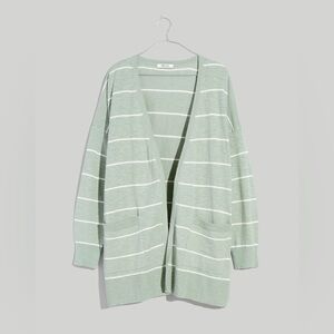 Madewell Womens Linen Striped Open Front Cardigan Sweater Medium Green Pockets